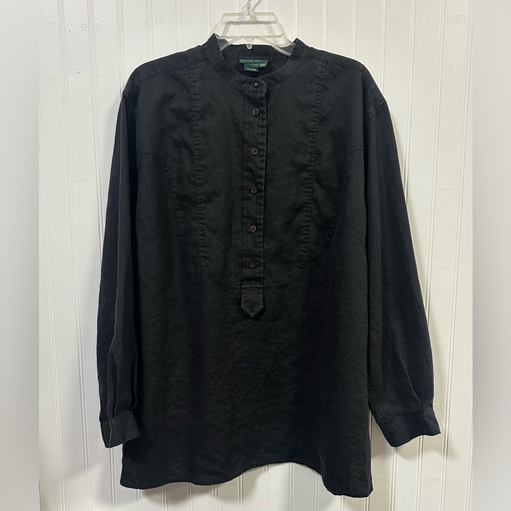 Lauren Ralph Lauren LRL Linen Bib Front Popover Top 20W Long Sleeve Lagenlook - Picture 1 of 14